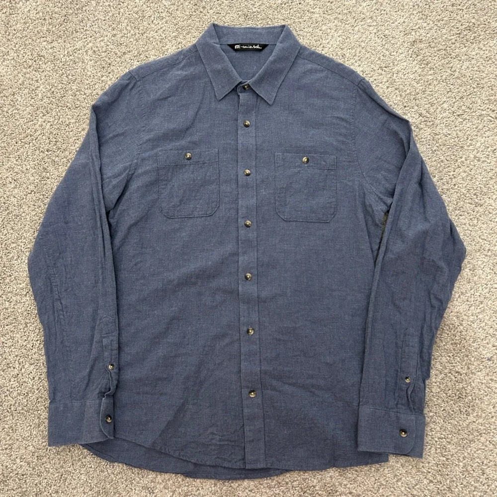 Travis Mathew Cloud Flannel Button Up Shirt Medium Blue Long Sleeve Cotton - Picture 3 of 7